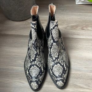 Snakeskin coach booties